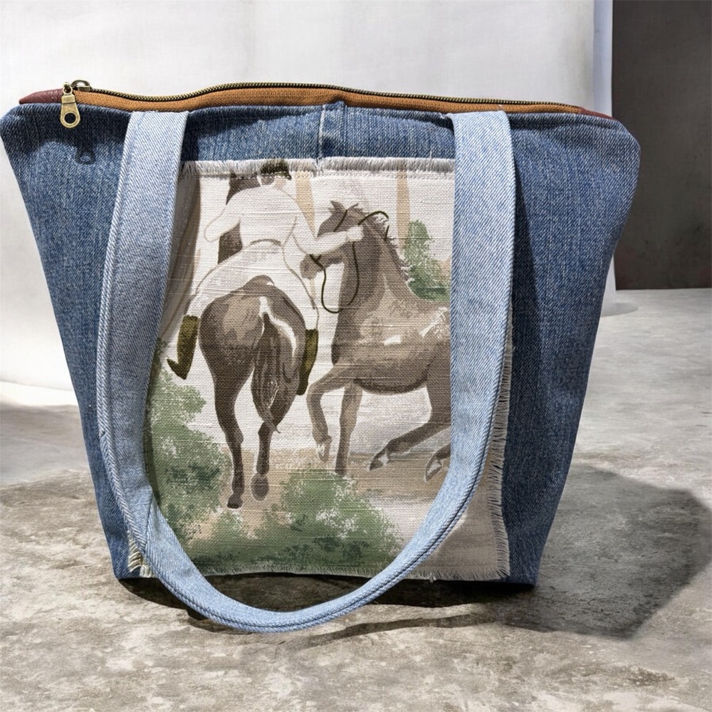 Denim horse shoulder bag tote